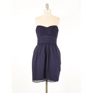 Shoshanna Navy Silk Chiffon Swiss Dot Strapless Dress